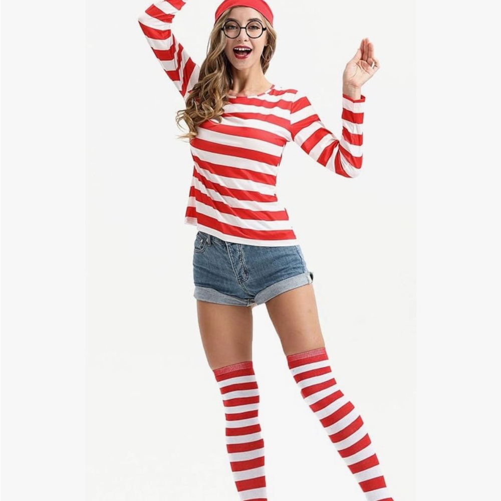 Amazon Red and White Striped Outfit with Glasses